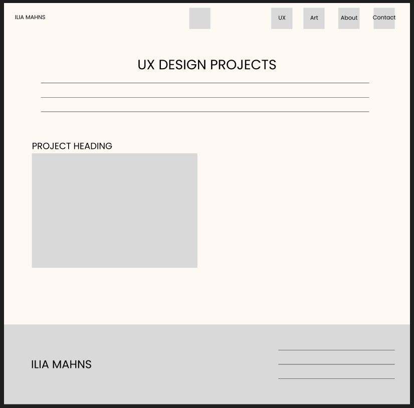 Digital wireframe design for portfolio website