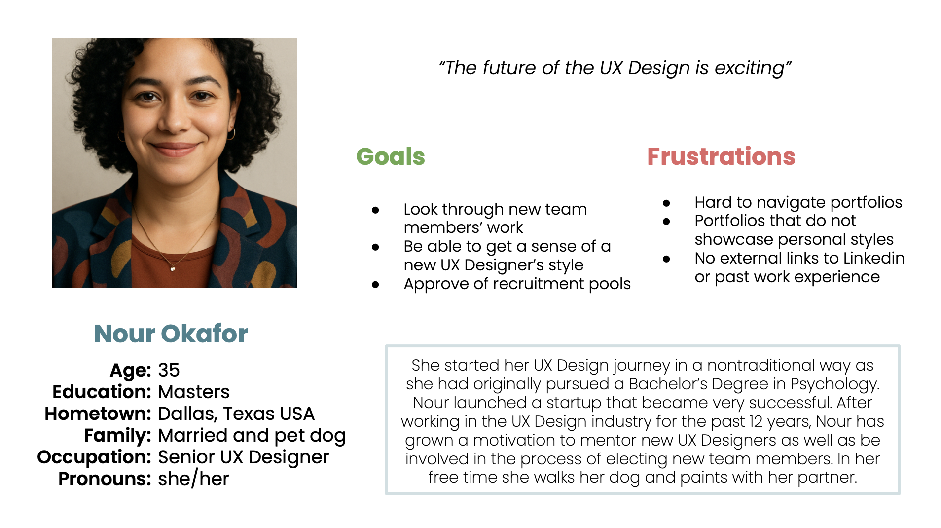 User Persona for portfolio website